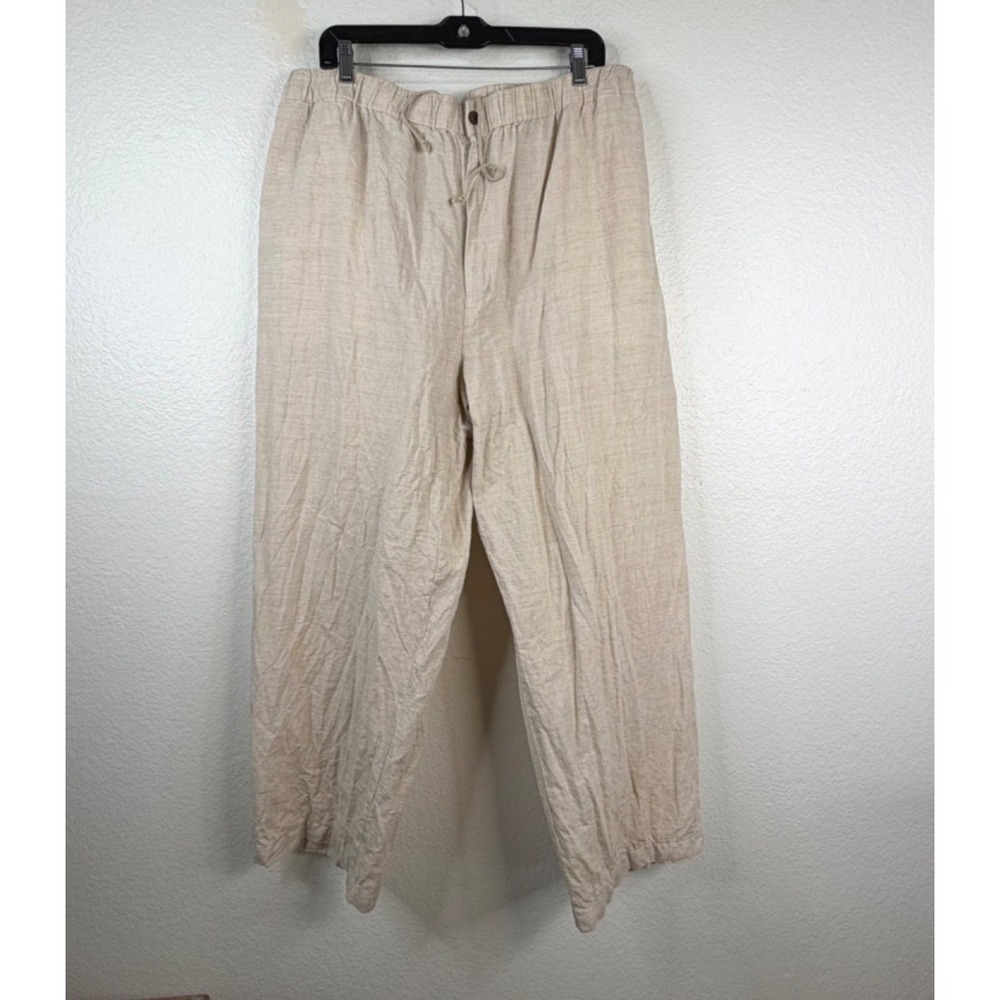 Pusser's Women's Linen Pants Beige Sz XL Wide Leg Coastal Resort Boho